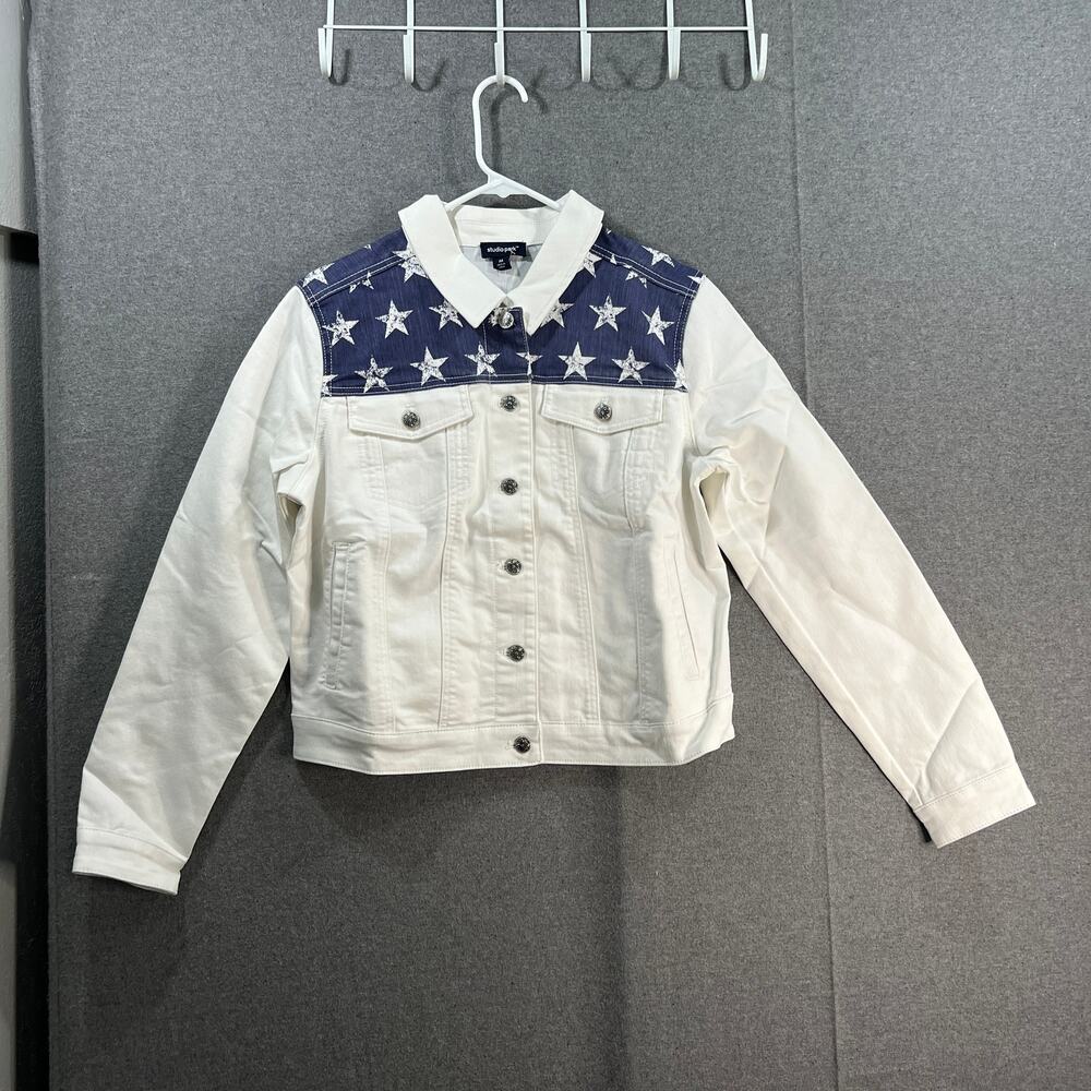 Studio Park x Kerstin Lindquist White Denim Jacket Sters & Stripes Size Medium